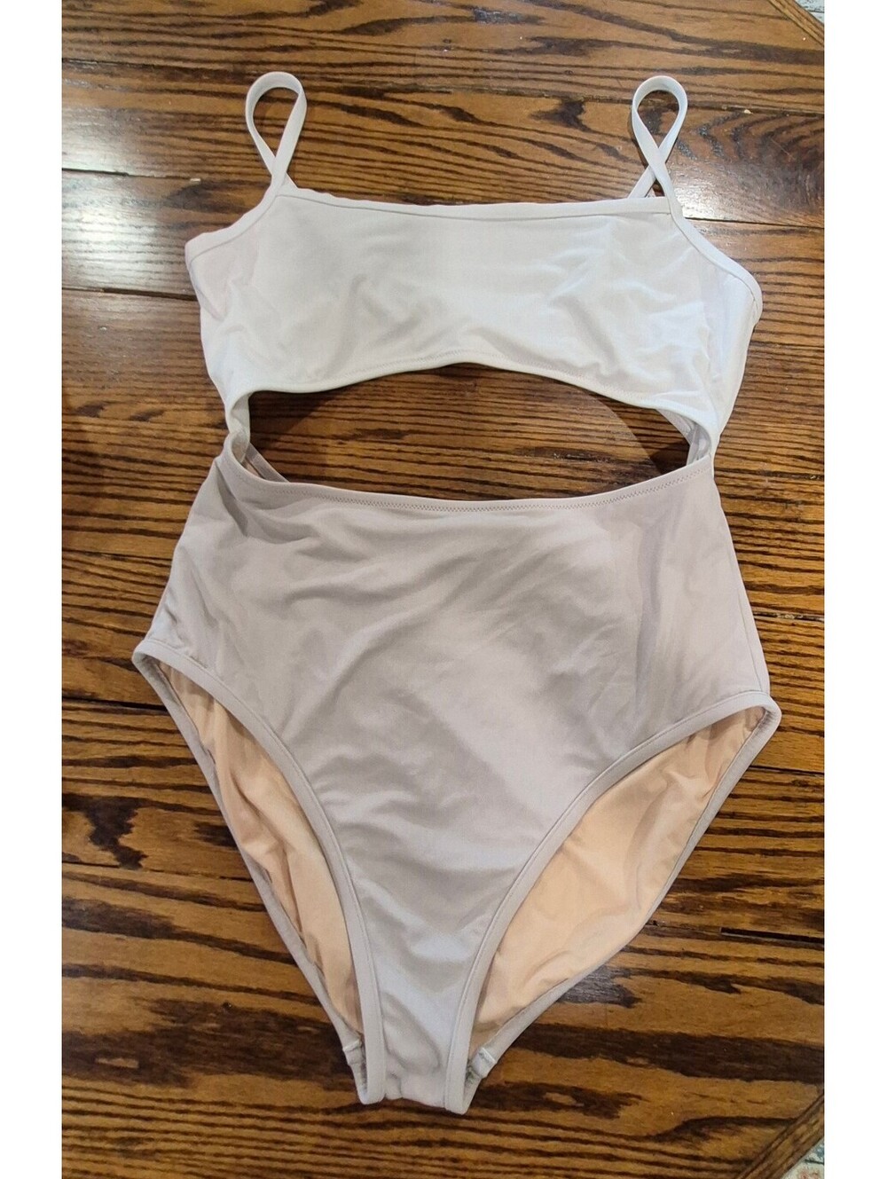 Madewell Second Wave Cutout One-Piece Colorblock Cream Tan L